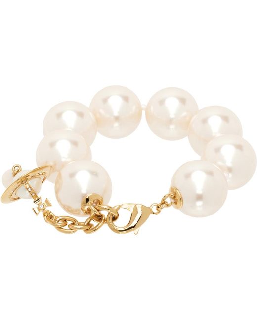 Vivienne Westwood Black Gold & White Giant Pearl Drop Bracelet