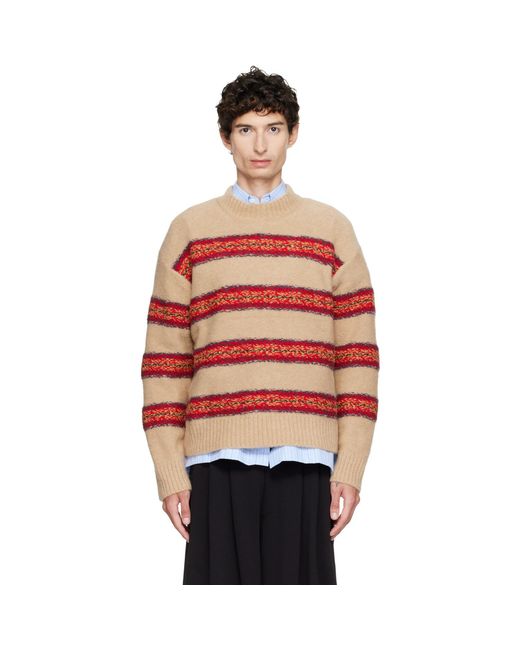 Dries Van Noten Red Jacquard Wool Sweater for men