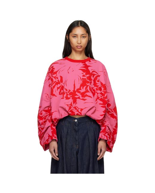 Pull Molletonné Drapé Rouge Et Rose Dries Van Noten en coloris Pink