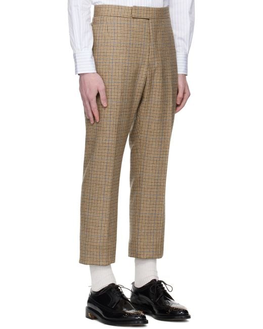 Thom Browne Natural Tan Backstrap Gunclub Check Cheviot Tweed Trousers for men