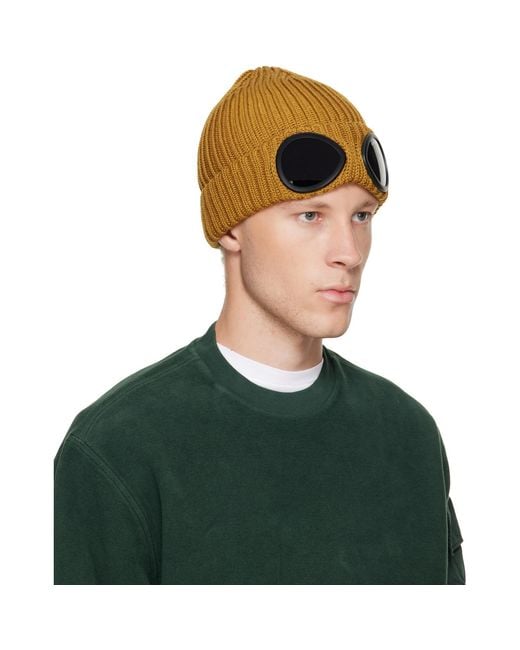 C P Company Green Extrafine Merino Wool Goggle Beanie for men