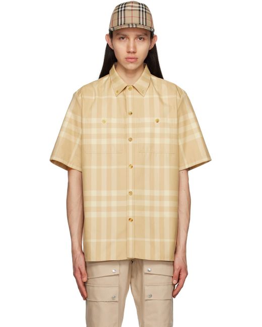 Burberry Natural Short-sleeve Check Cotton Gabardine Shirt for men