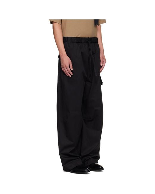 Simone Rocha Black Drawstring Knee Pleat Cargo Pants for men