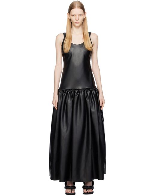 Yume Yume Black Puffy Faux-leather Maxi Dress