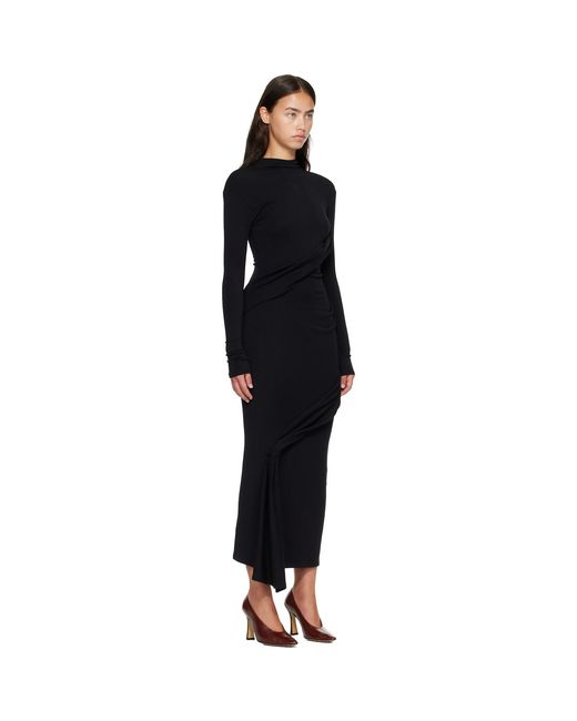 Mugler Black Draped Turtleneck Maxi Dress