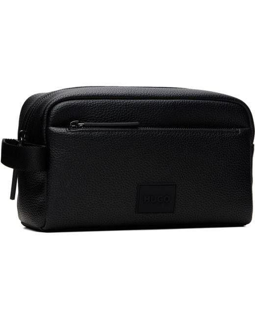 HUGO Black Faux-Leather Pouch for men