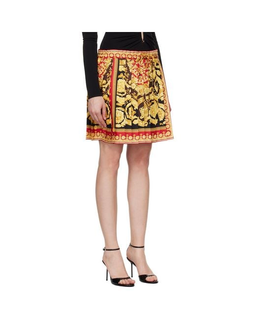 Versace Yellow Barocco 92 Foulard Silk Miniskirt