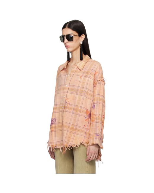 R13 Orange Shredded Seam Drop Neck Shirt