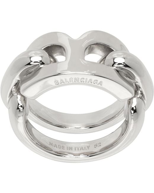 Balenciaga Metallic Silver B Chain 2.0 Ring