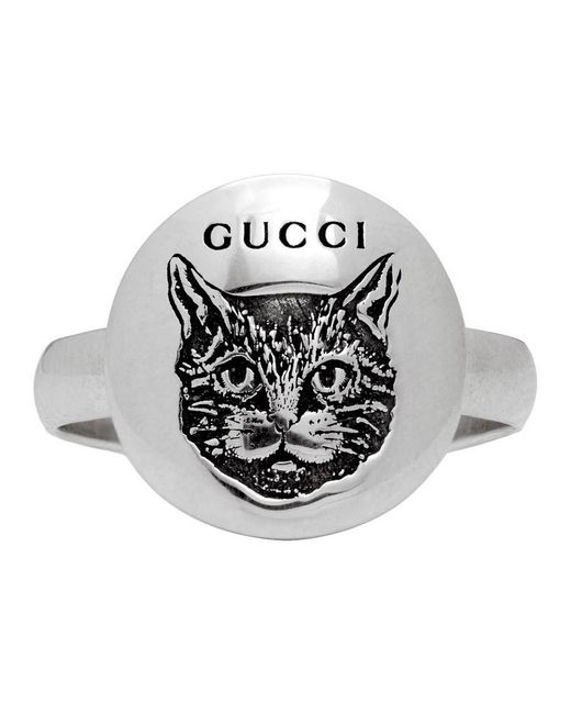 Gucci Metallic Silver Blind For Love Mystic Cat Ring