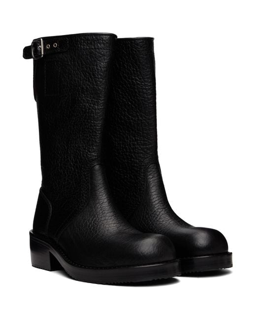 Dries Van Noten Black Leather Biker Boots