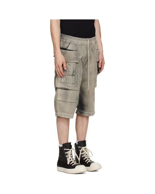 Rick Owens Gray Tan Tower Creatch Cargo Pods Shorts for men