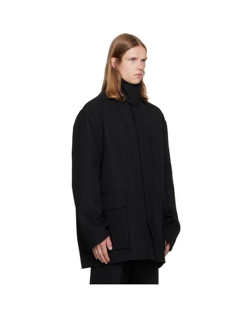 Rick Owens Black Tower Collared Mac Coat for men