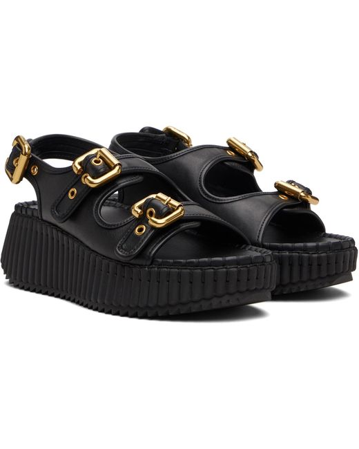 Chloé Black Nama Wedge Sandals
