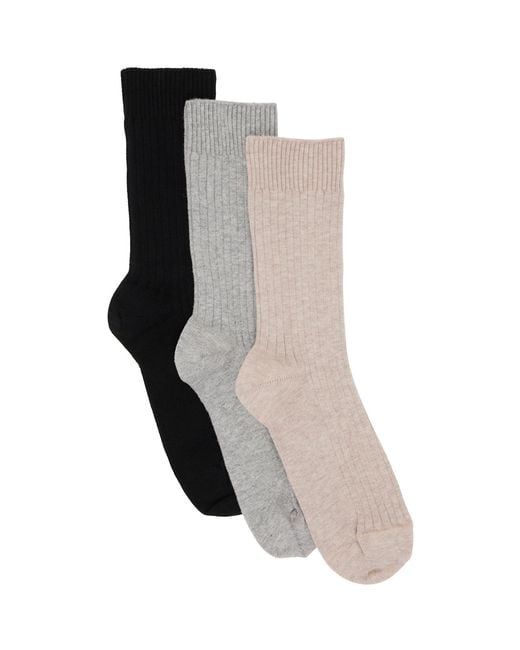 Baserange Black Three-Pack Cotton Rib Overankle Socks