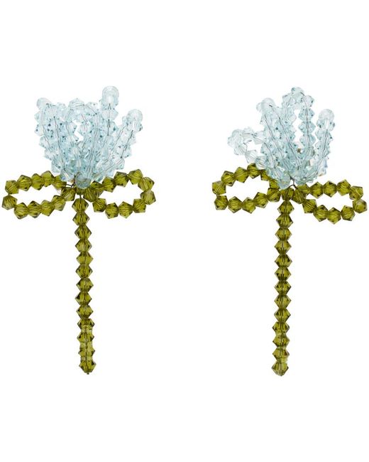 Simone Rocha Green Khaki Cluster Flower Earrings
