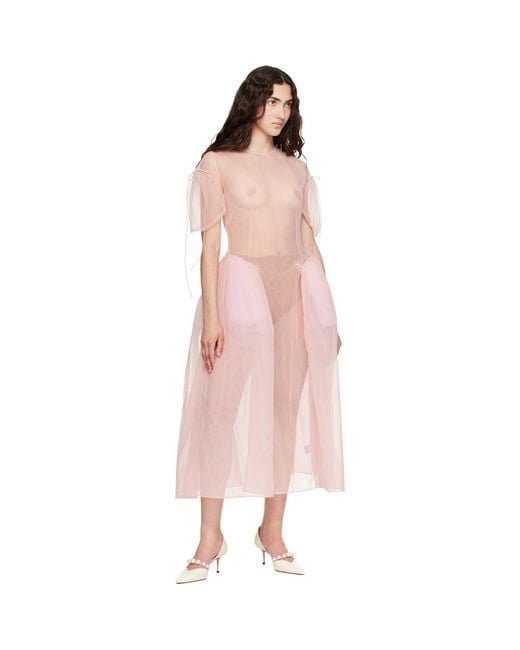 Simone Rocha Pink Puff Sleeve Cord Hip Midi Dress