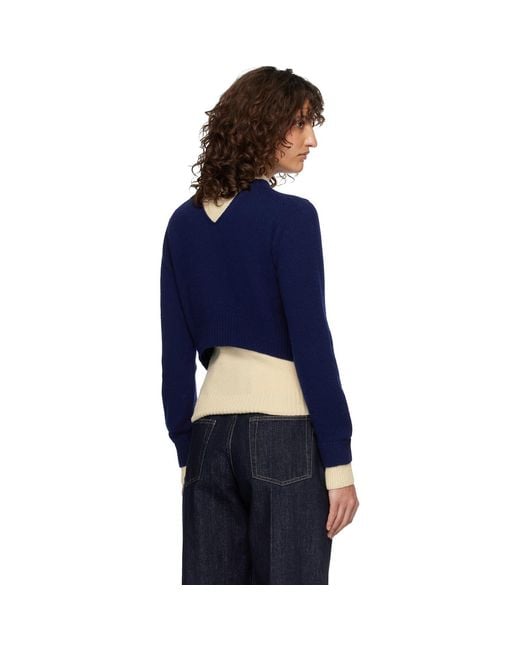 Jil Sander Blue Off- Wool Mock-Neck Sweater