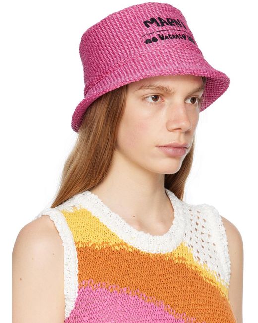 Marni Multicolor Pink No Vacancy Inn Edition Embroidered Bucket Hat