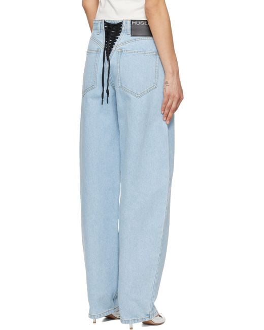 Mugler Blue Laced-Up Wide-Leg Jeans