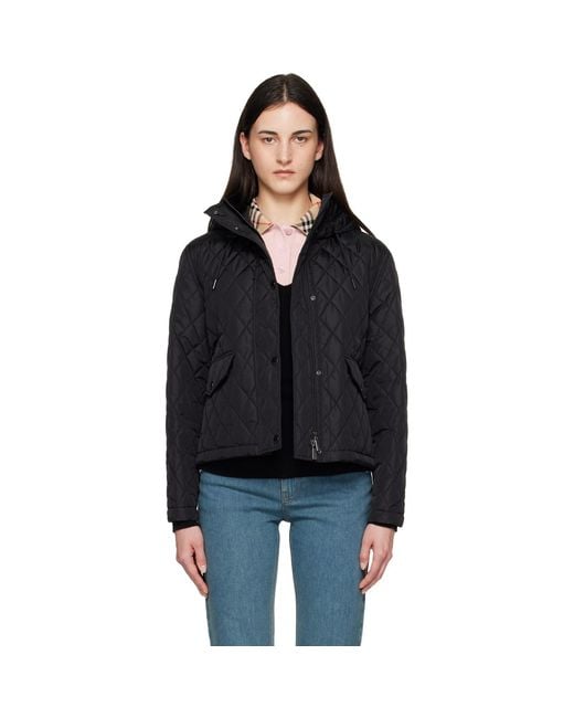 Burberry Black Cropped Quilted Nylon Hooded Jacket