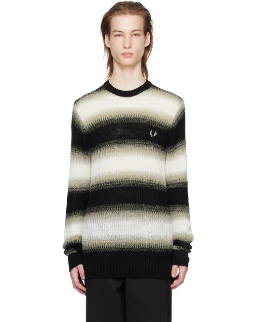 Fred Perry Black & Off-white Striped Sweater for men
