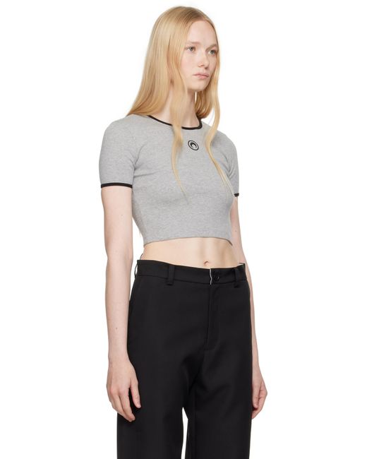 T-Shirt Écourté Gris En Jersey À Logo MARINE SERRE en coloris Black