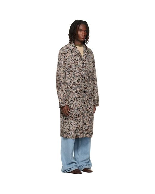 Dries Van Noten Gray Printed Coat for men
