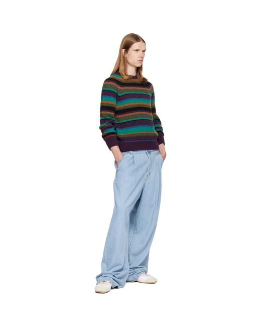 Dries Van Noten Green Striped Alpaca Knit Sweater for men