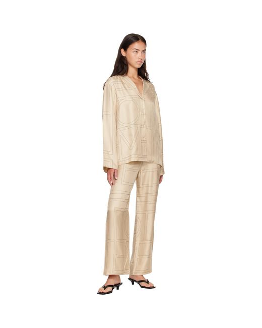 Totême Natural Off- Monogram Silk Pj Lounge Pants