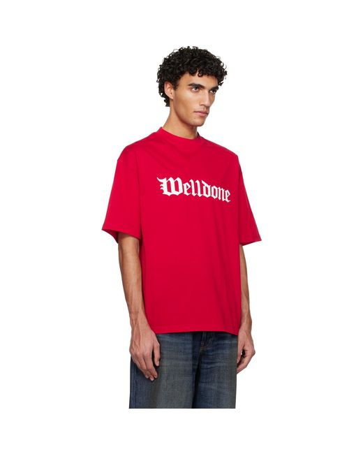 we11done Red Gothic Logo T-Shirt for men