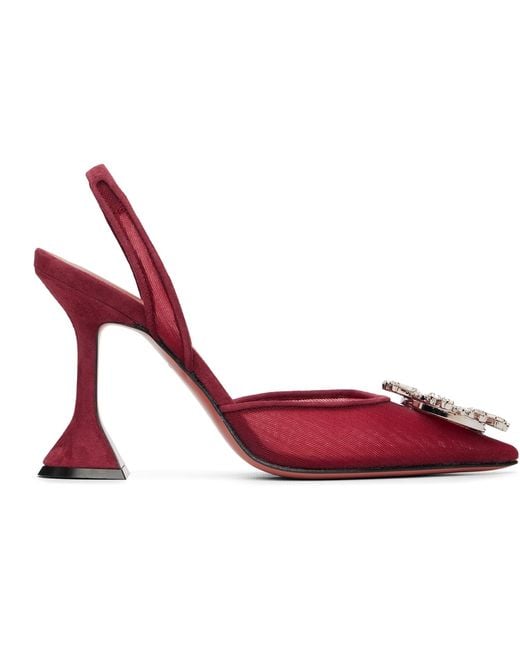 AMINA MUADDI Red Burgundy Begum Mesh 95 Sling Heels