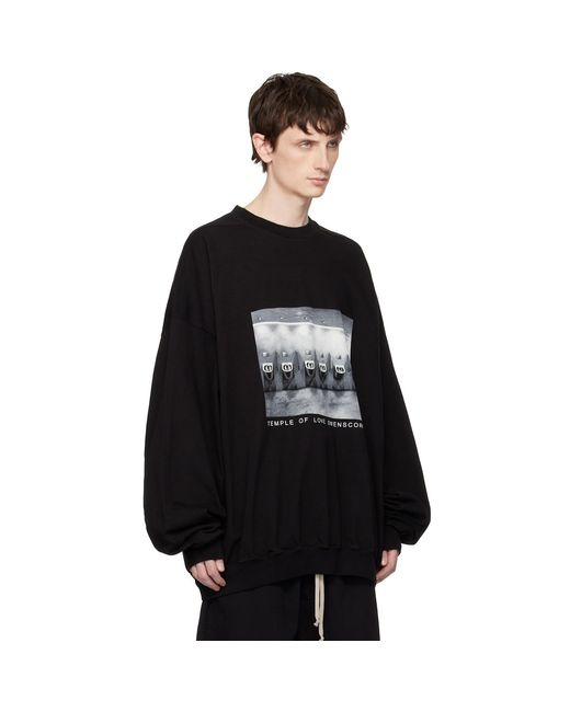 Rick Owens Black Temple Hun Crewneck Sweatshirt for men