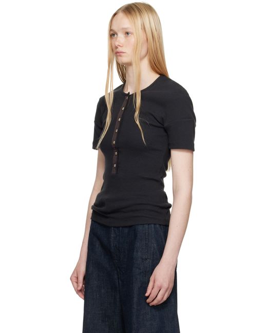 Lemaire ブラック フィット ヘンリーネック Tシャツ Black