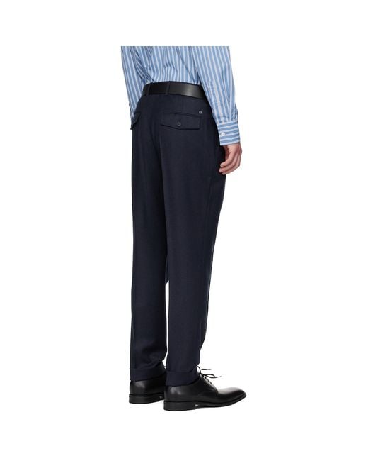 Boss Blue Wool Flannel Trousers for men