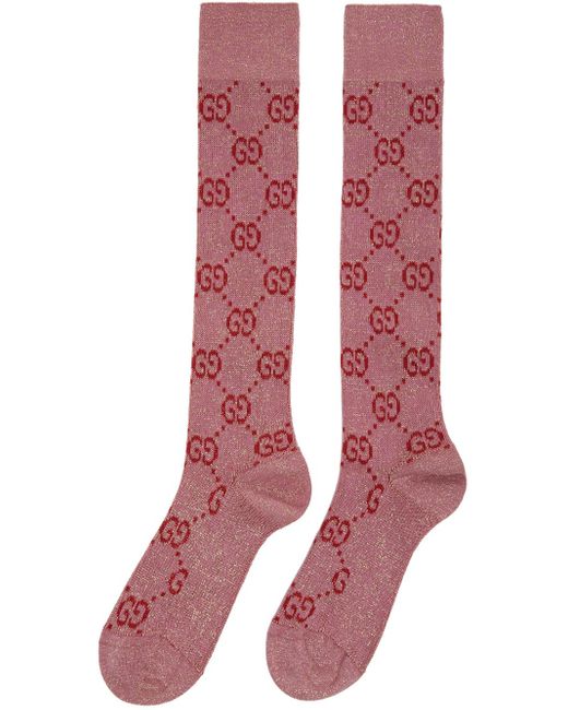 Gucci Red Lamé Gg Socks
