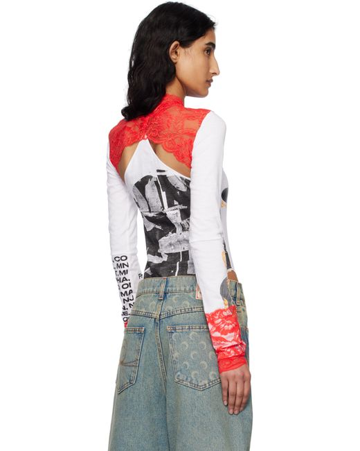 MARINE SERRE ホワイト Regenerated T-Shirts & Lace 長袖 ボディスーツ Red