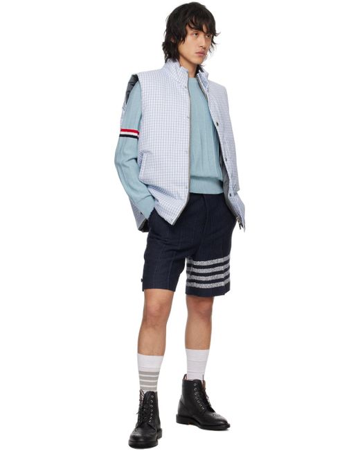 Thom Browne Blue Navy 4-bar Sack Shorts for men