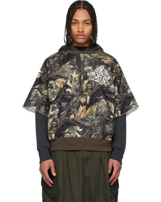 A Bathing Ape Gray Khaki Tree Edge Camo Layered Pullover Hoodie for men