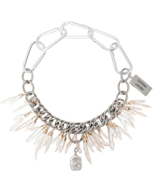 Chopova Lowena Metallic Ssense Exclusive Silver Wedding Pearl Chain Necklace