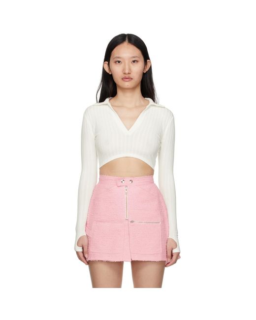 BONBOM Pink Off- Cropped Long Sleeve Polo