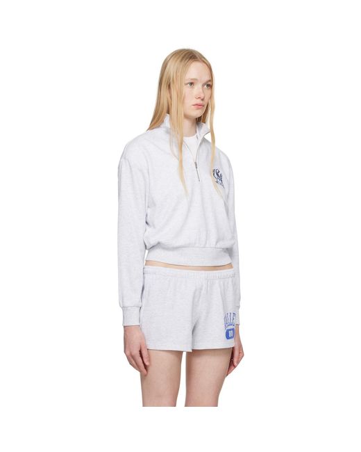 Skims White Lightweight Fleece Shrunken Quarter Zip Sweatshirt