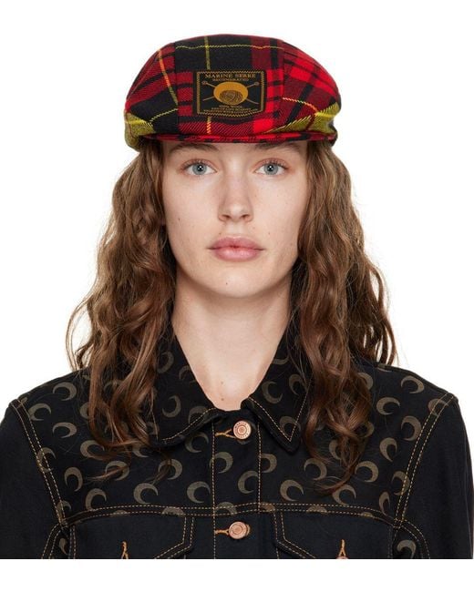 Marine Serre Wool Red Tartan Beret in 02 Red (Black) Lyst