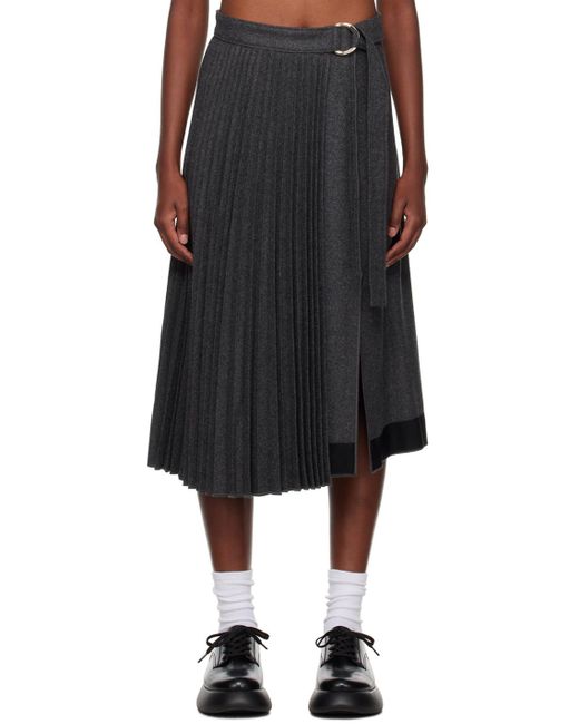 3.1 Phillip Lim Black Gray Pleated Wrap Midi Skirt