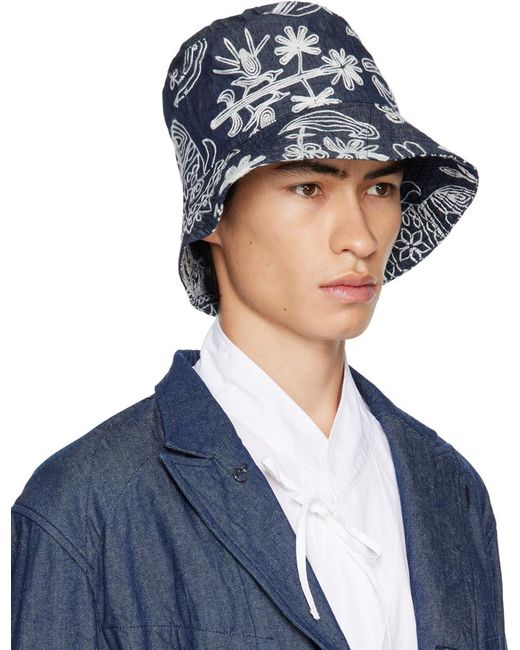 Engineered Garments Blue Navy Embroidered Bucket Hat for men