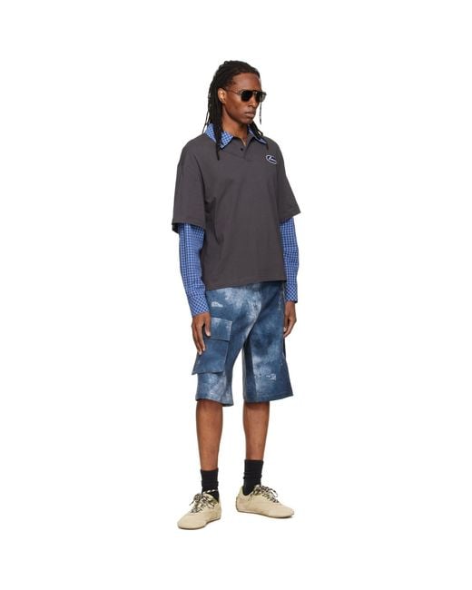 we11done Blue Trompe L'Oeil Cargo Shorts for men