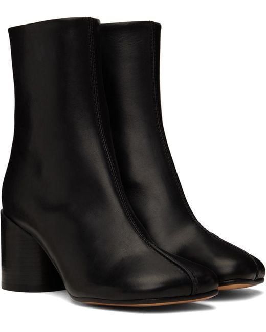 MM6 by Maison Martin Margiela Black Stitch-Out Leather Ankle Boots
