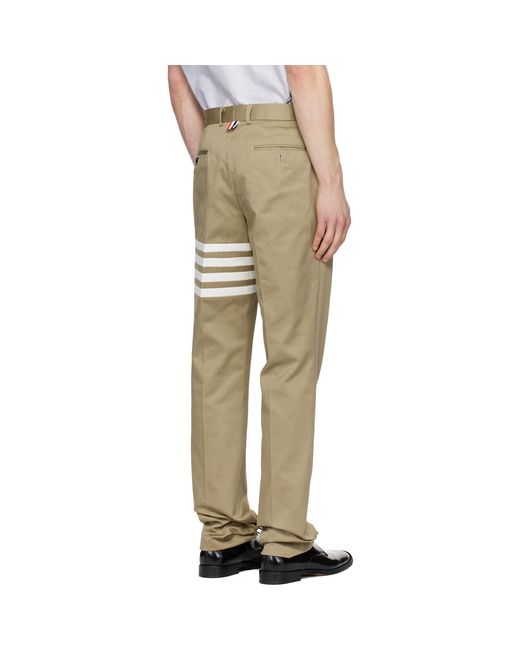 Thom Browne Natural Cotton Twill 4-Bar Unconstructed Chino Trousers for men
