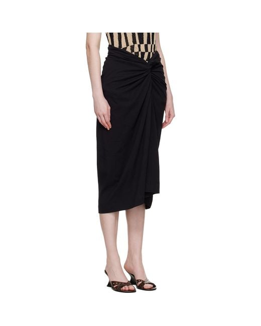 Dries Van Noten Black Knotted Jersey Midi Skirt