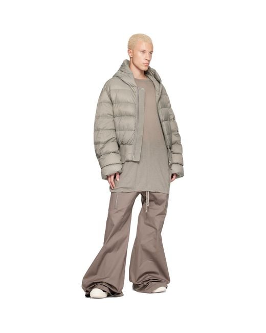 Rick Owens Brown Khaki Tower Nylon Duvet Hooded Down Jacket for men